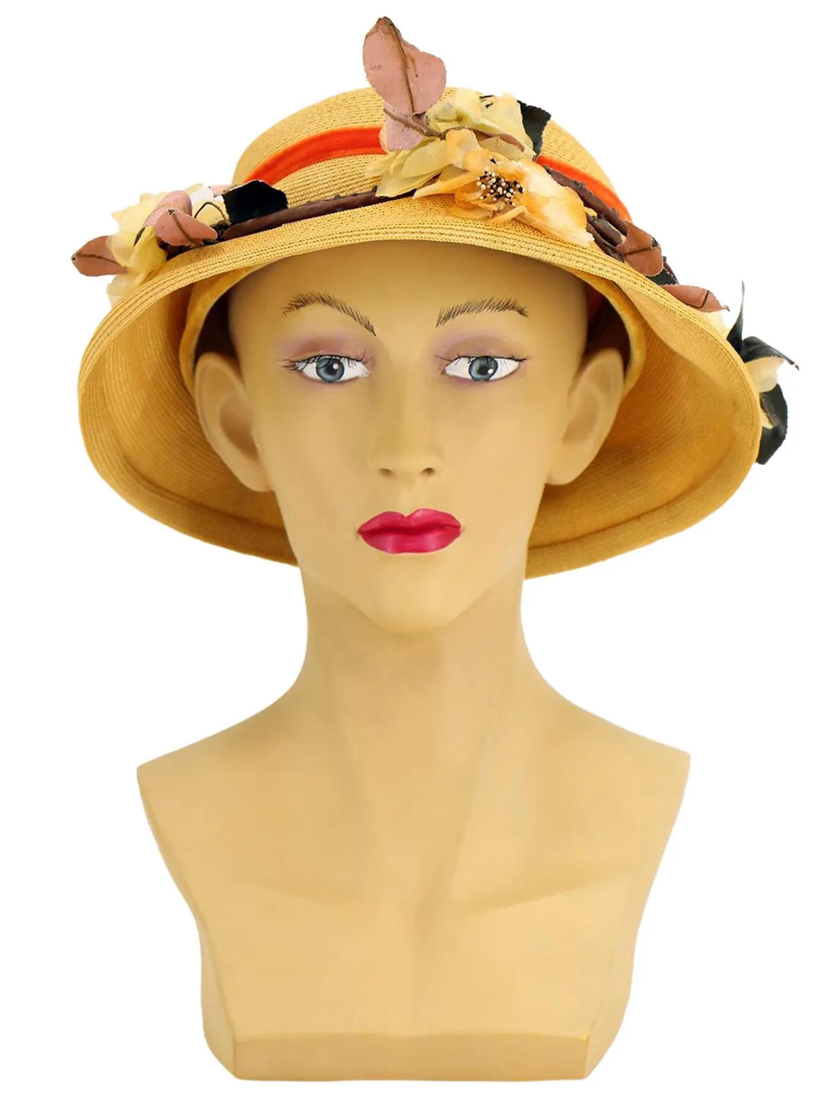 1950s Vintage Rose Trim Straw Hat