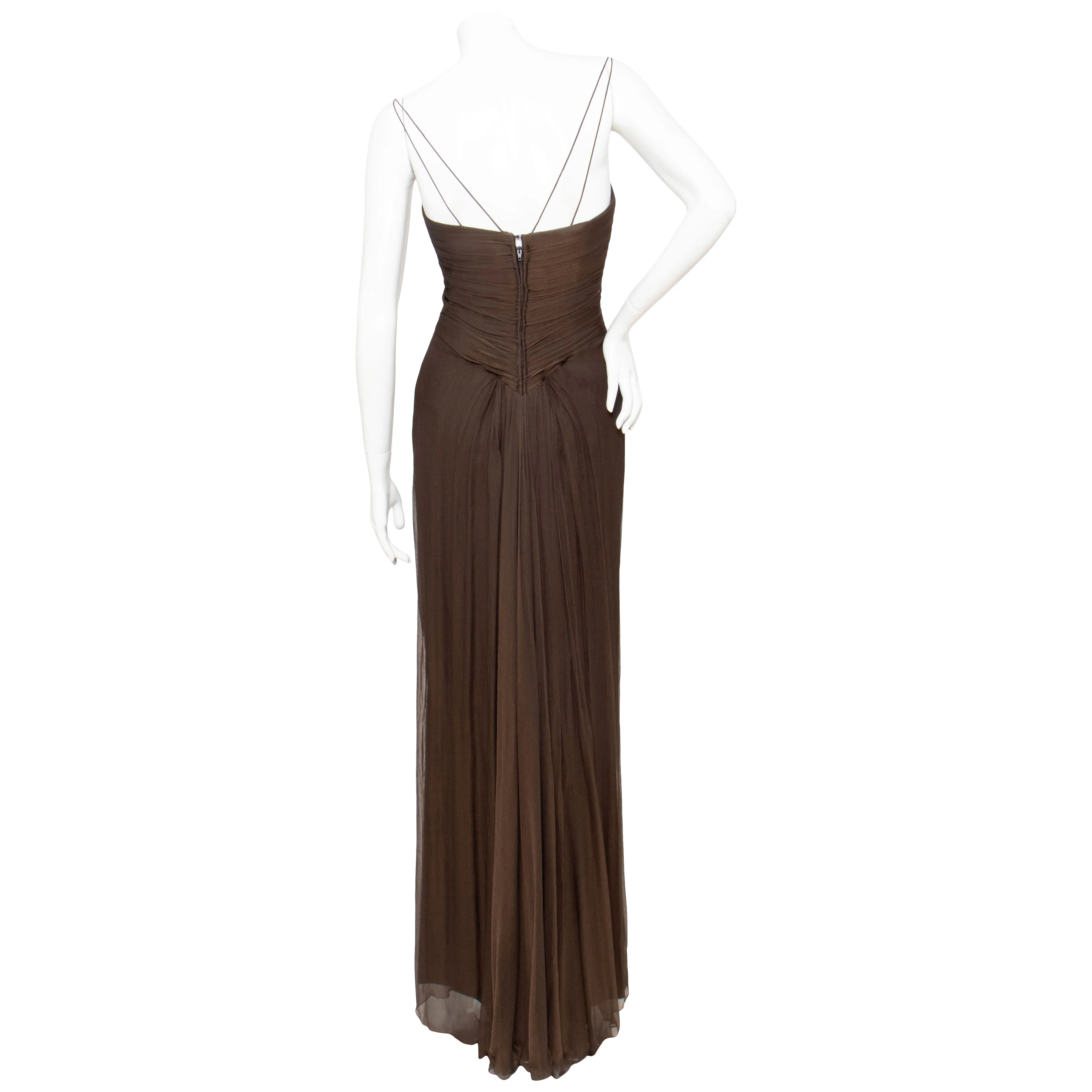 1980s Brown Silk Chiffon Gown