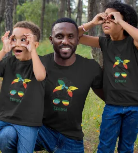 1sttheworld T-Shirt - Ethiopia Girl Wear Sunglassess Flag T-Shirt Black A35