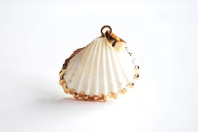 24k Gold Wholesale Electroplated White Scallop Sea Shell Charm- Gold Seashell Charm, Real Sea shell charm pendant with attached bail, Beach Charms