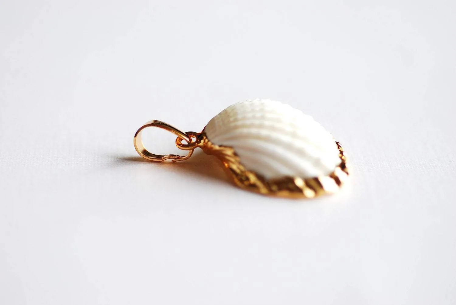 24k Gold Wholesale Electroplated White Scallop Sea Shell Charm- Gold Seashell Charm, Real Sea shell charm pendant with attached bail, Beach Charms