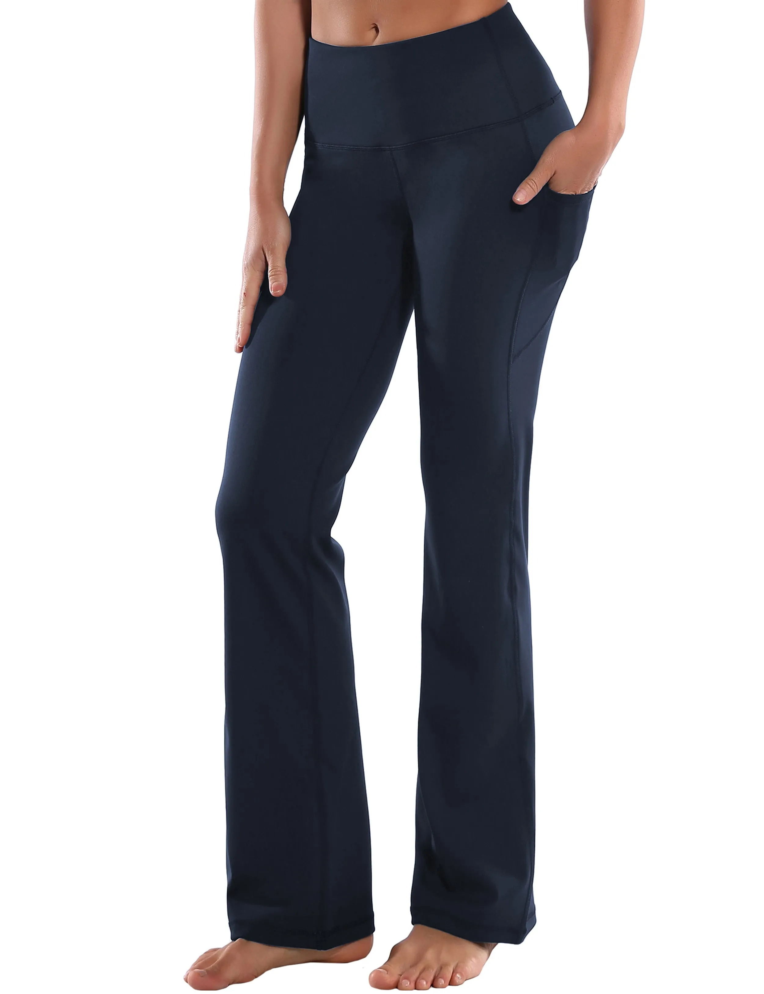 29" 31" 33" 35" 37"  Side Pockets Bootcut Leggings navyblue