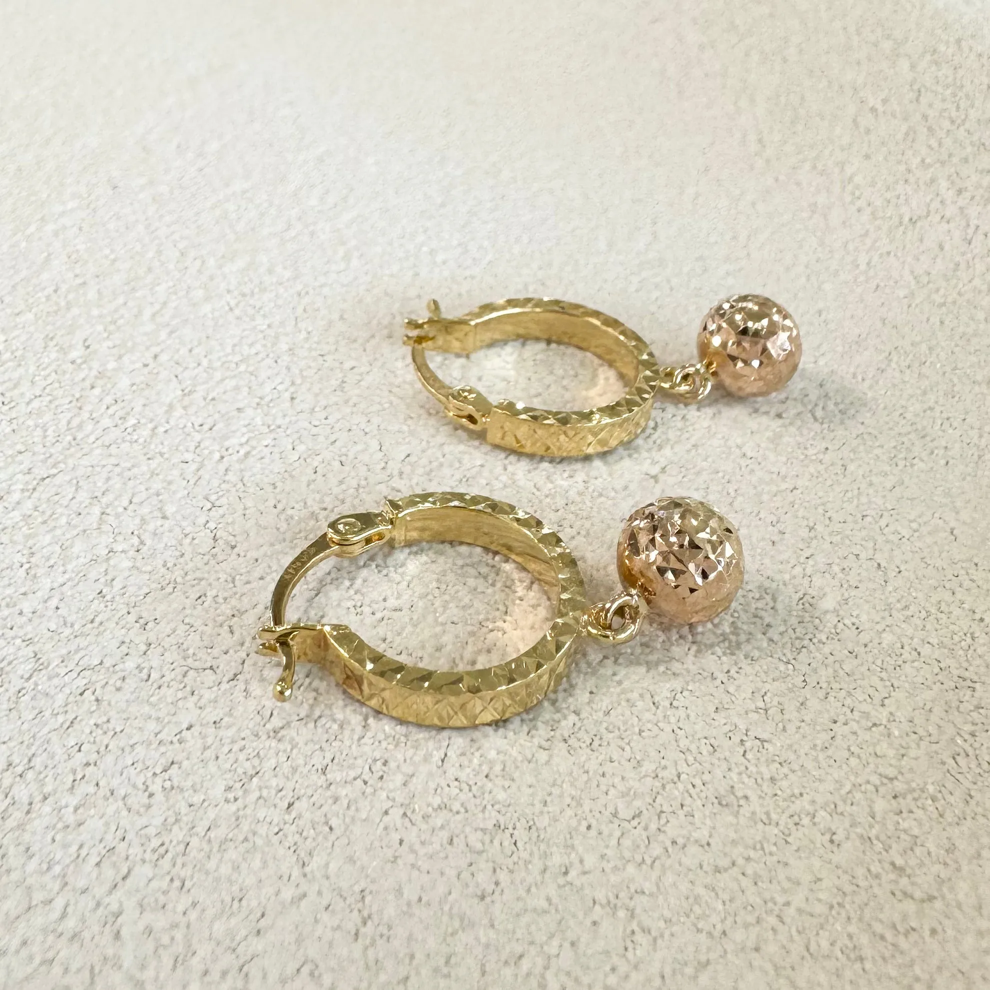 9ct Yellow & Rose Gold Diamond-Cut Ball Hoop Earrings