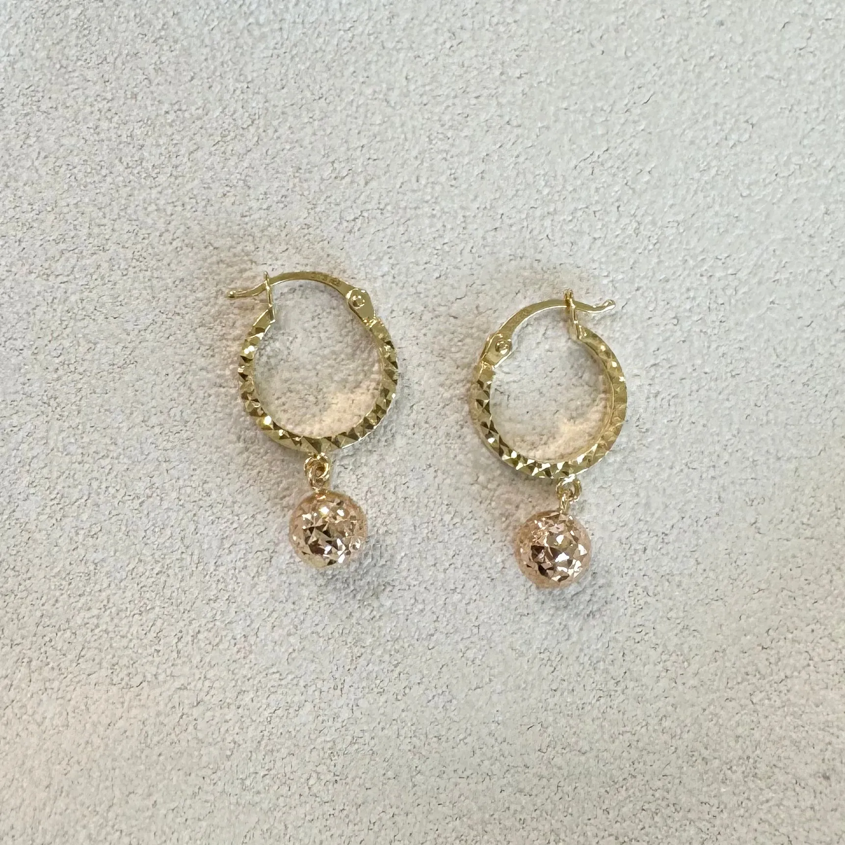 9ct Yellow & Rose Gold Diamond-Cut Ball Hoop Earrings