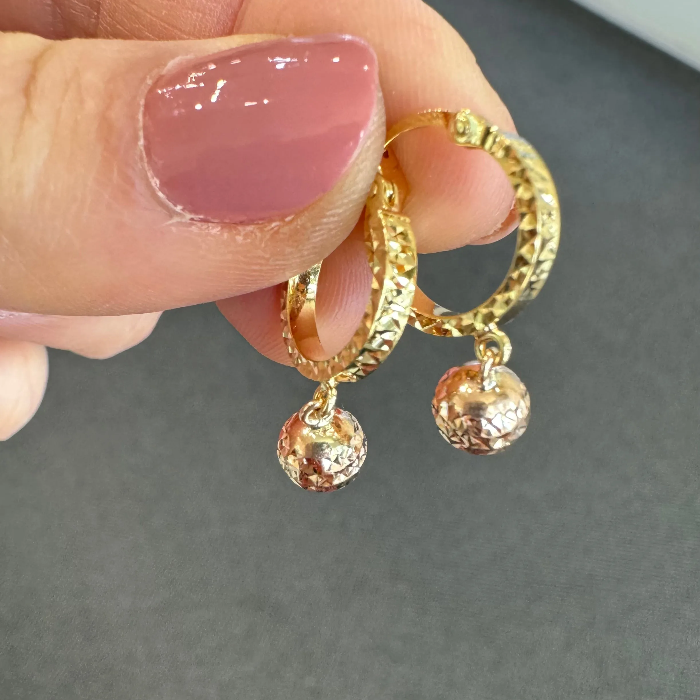 9ct Yellow & Rose Gold Diamond-Cut Ball Hoop Earrings