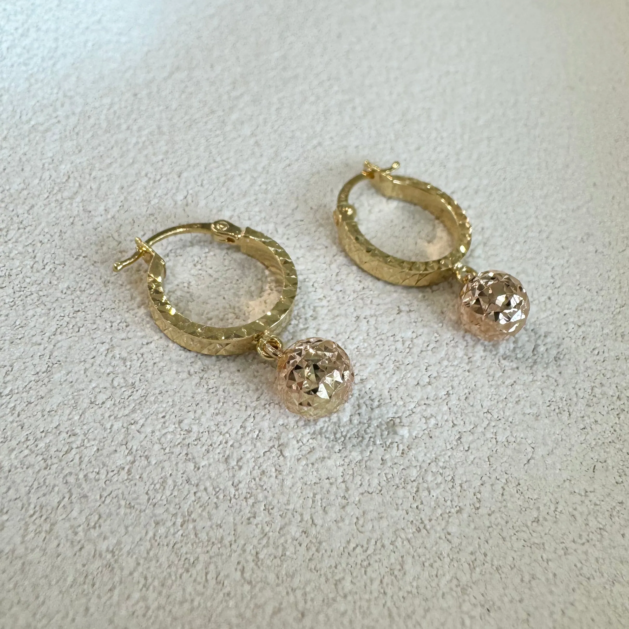 9ct Yellow & Rose Gold Diamond-Cut Ball Hoop Earrings