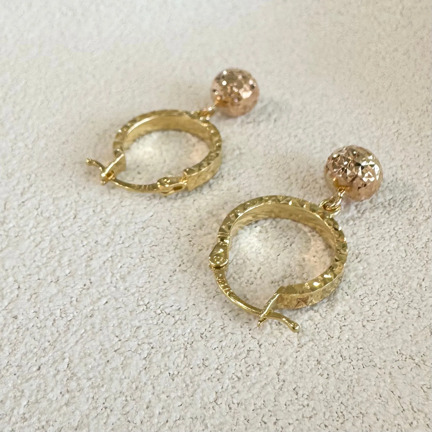 9ct Yellow & Rose Gold Diamond-Cut Ball Hoop Earrings