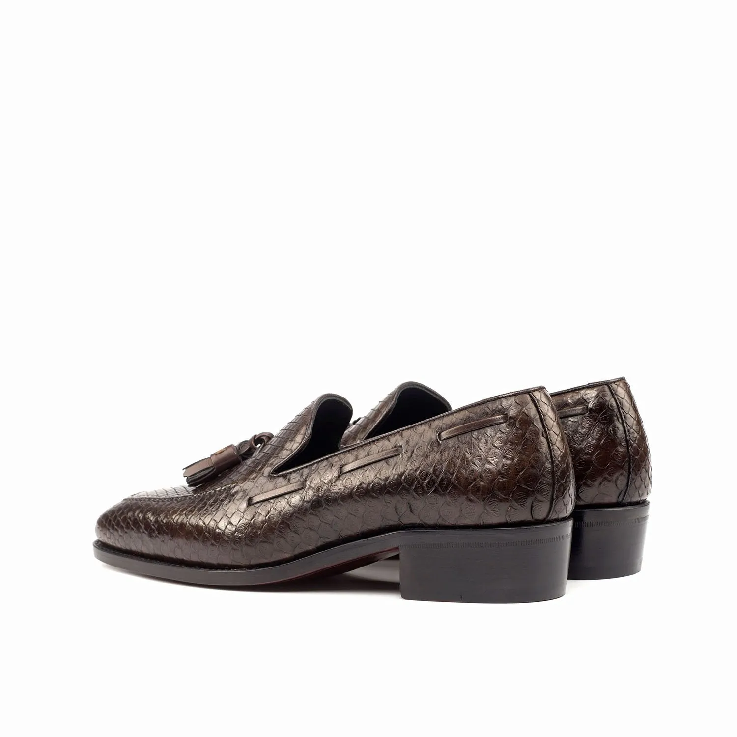 Ambrogio Bespoke Custom Men's Shoes Dark Brown Exotic Snake-Skin / Calf-Skin Leather Loafers (AMB1867)