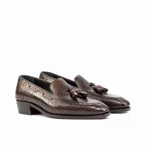 Ambrogio Bespoke Custom Men's Shoes Dark Brown Exotic Snake-Skin / Calf-Skin Leather Loafers (AMB1867)