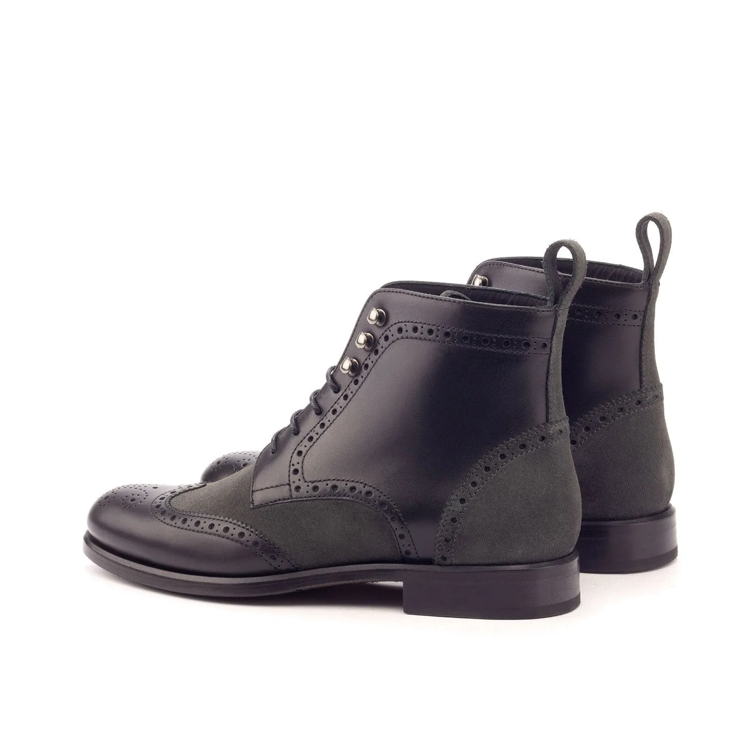 Ambrogio Bespoke Custom Women's Shoes Black Suede / Calf-Skin Leather Military Boots (AMBW1091)