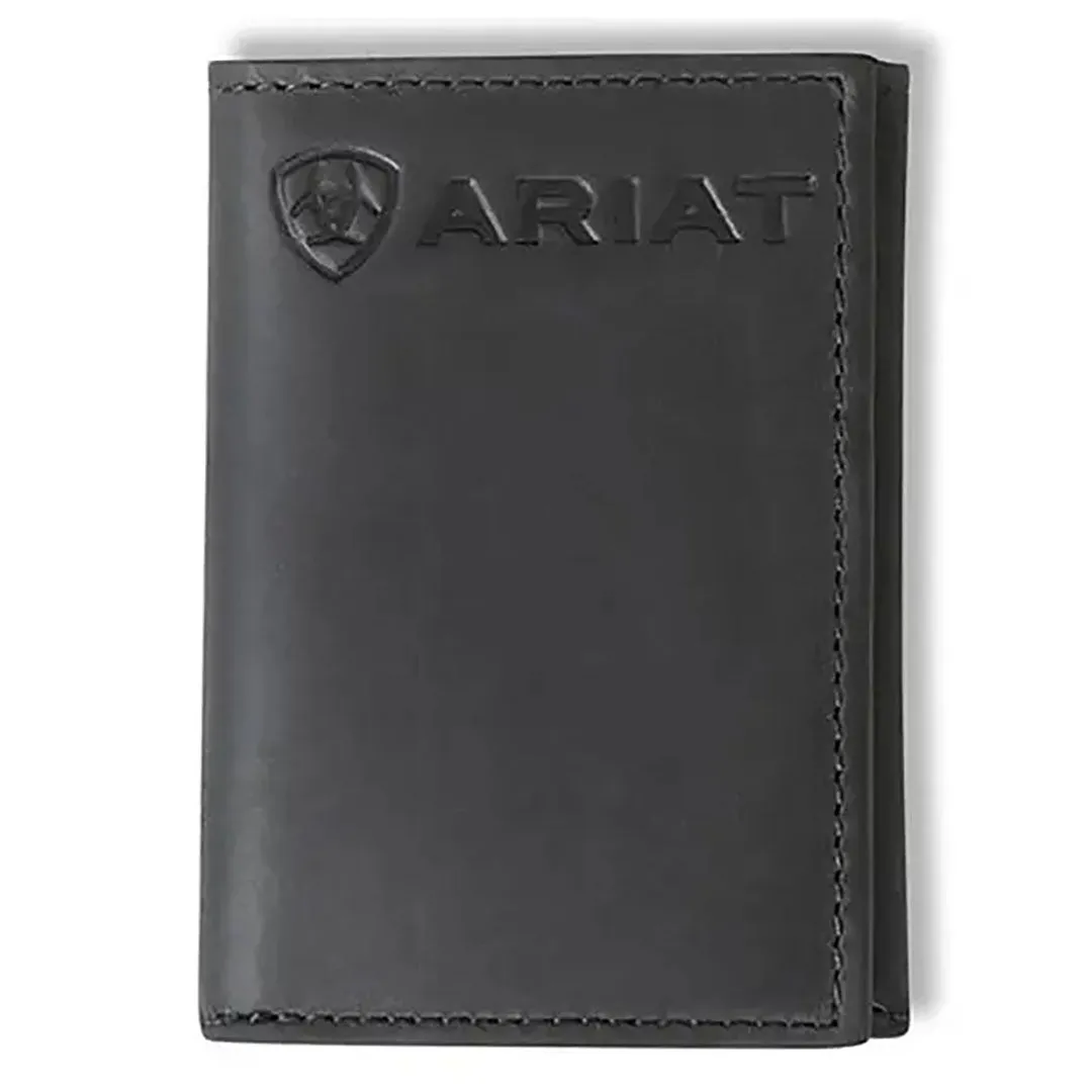 Ariat Men's Black Embossed Logo Trifold Wallet