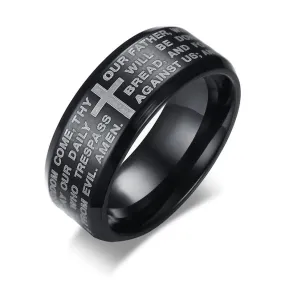 Black Stainless Steel Lord's Prayer Cross Religious Wedding Band