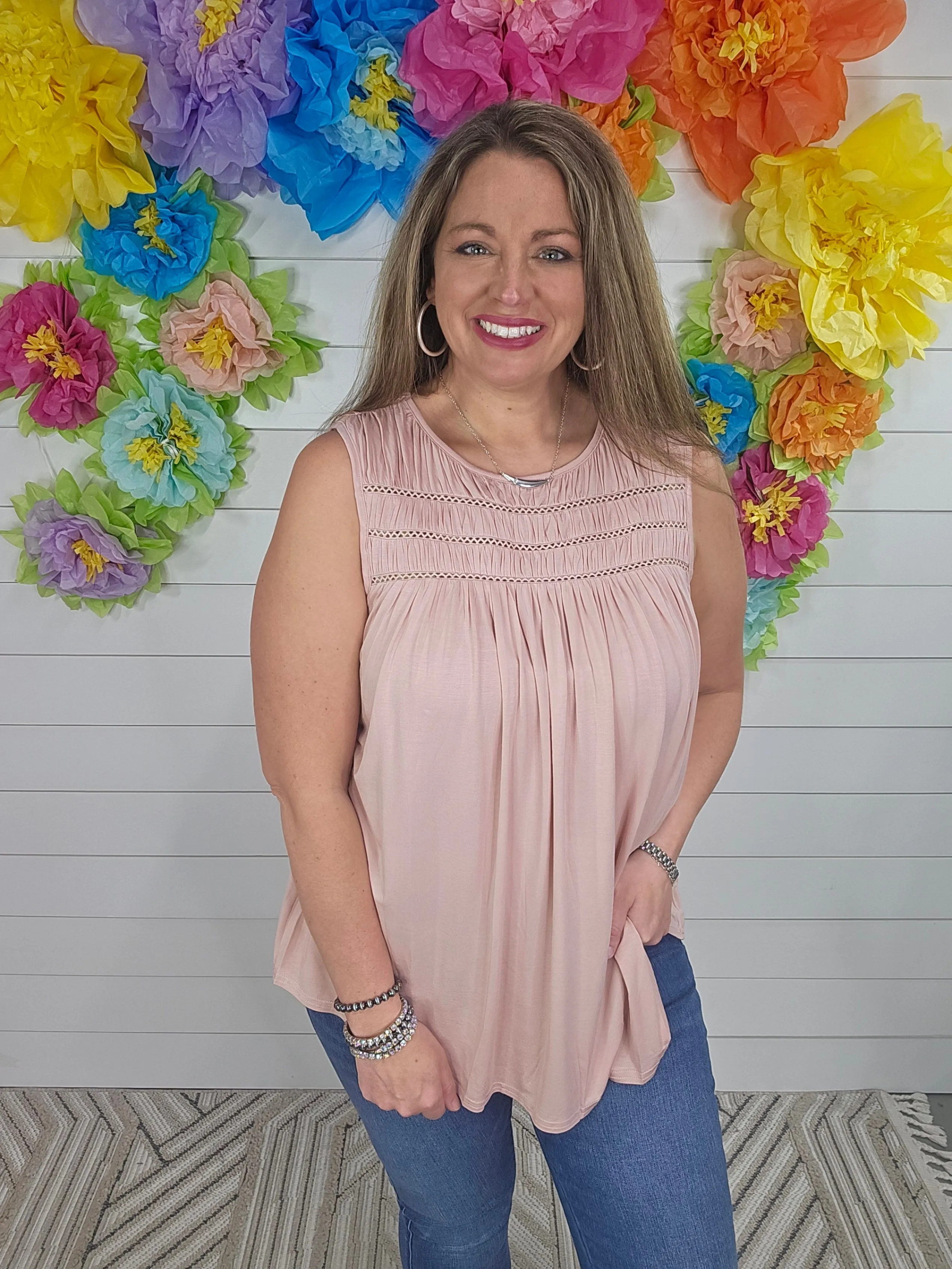 BLUSH FLOWY LADDER TRIM TANK