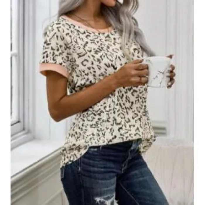 Blush Trimmed Leopard Tee