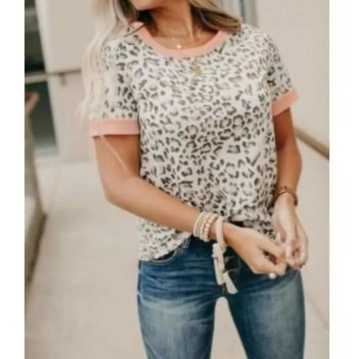 Blush Trimmed Leopard Tee