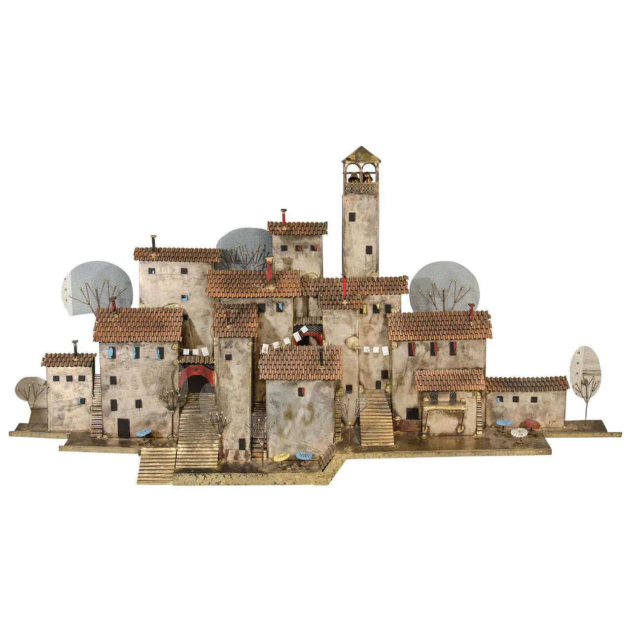 Curtis Jere Brutalist Wall-Mounted Mediterranean Village Sculpture