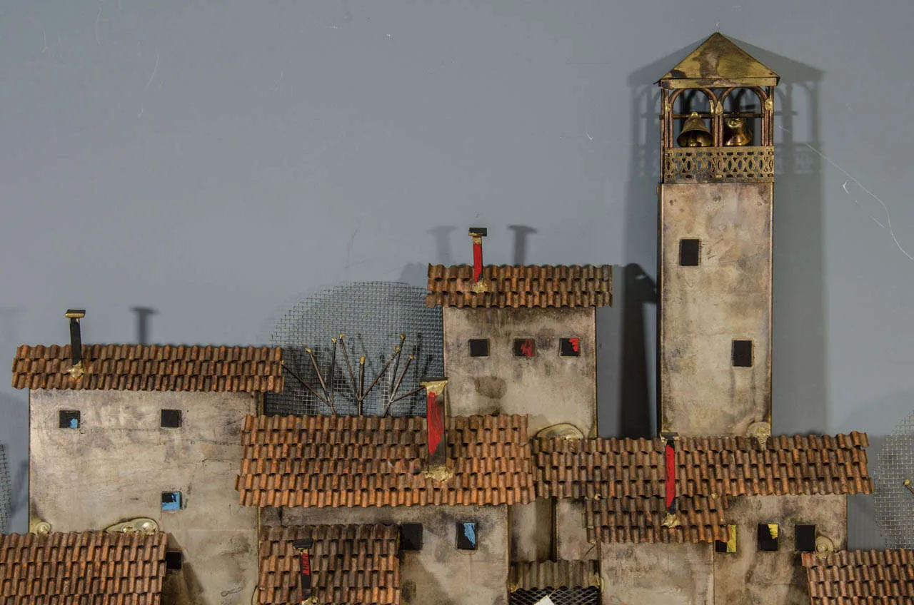 Curtis Jere Brutalist Wall-Mounted Mediterranean Village Sculpture