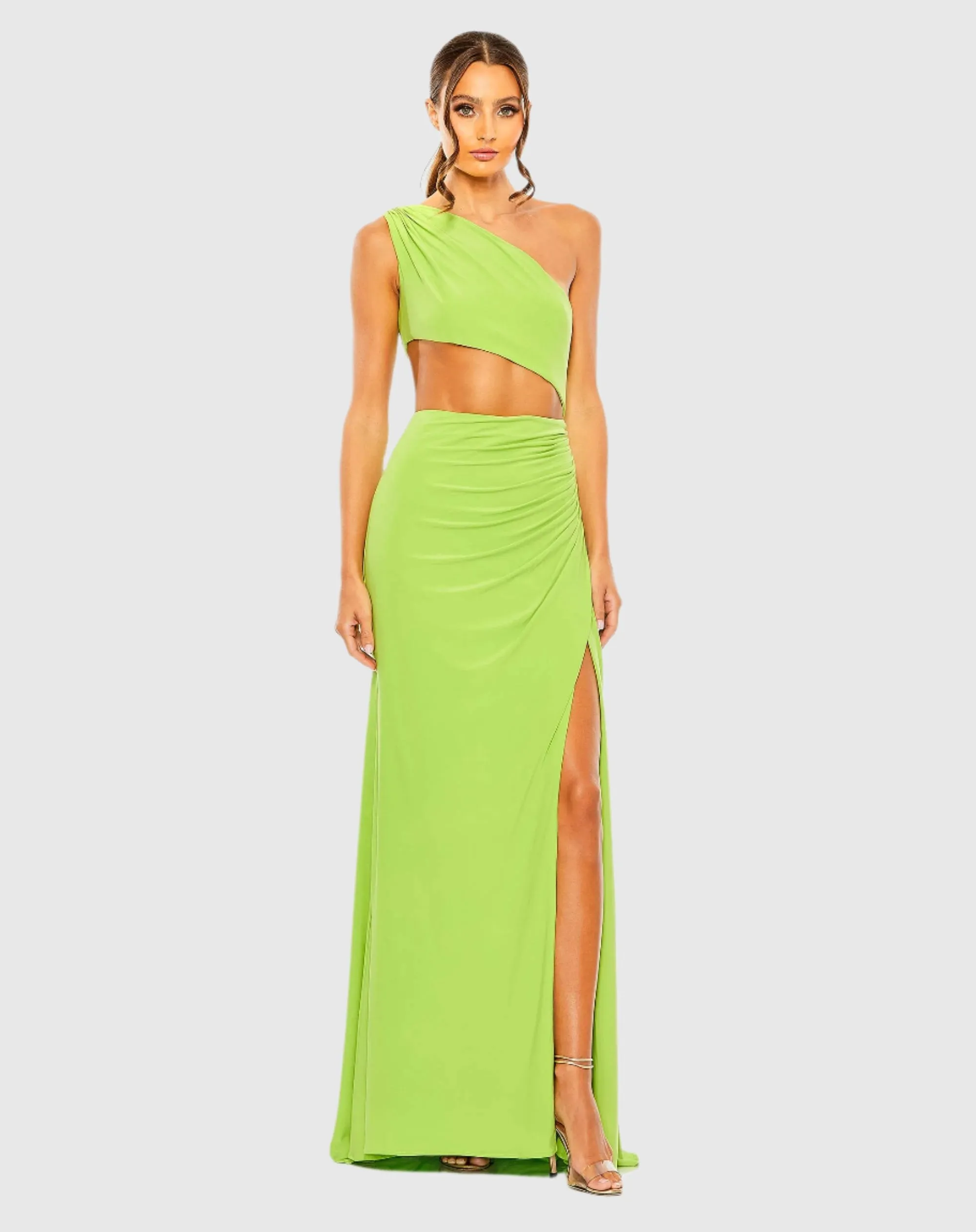 Cut Out One Shoulder Ruched Back Gown