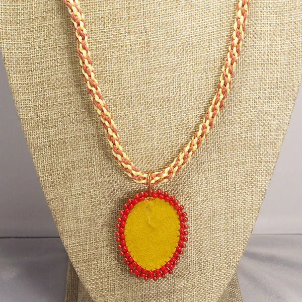 Dahlia Bead Embroidery Pendant Kumihimo Necklace