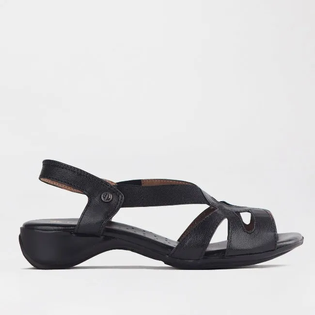 Elasticated Cut-out Sandal in Black - 11519