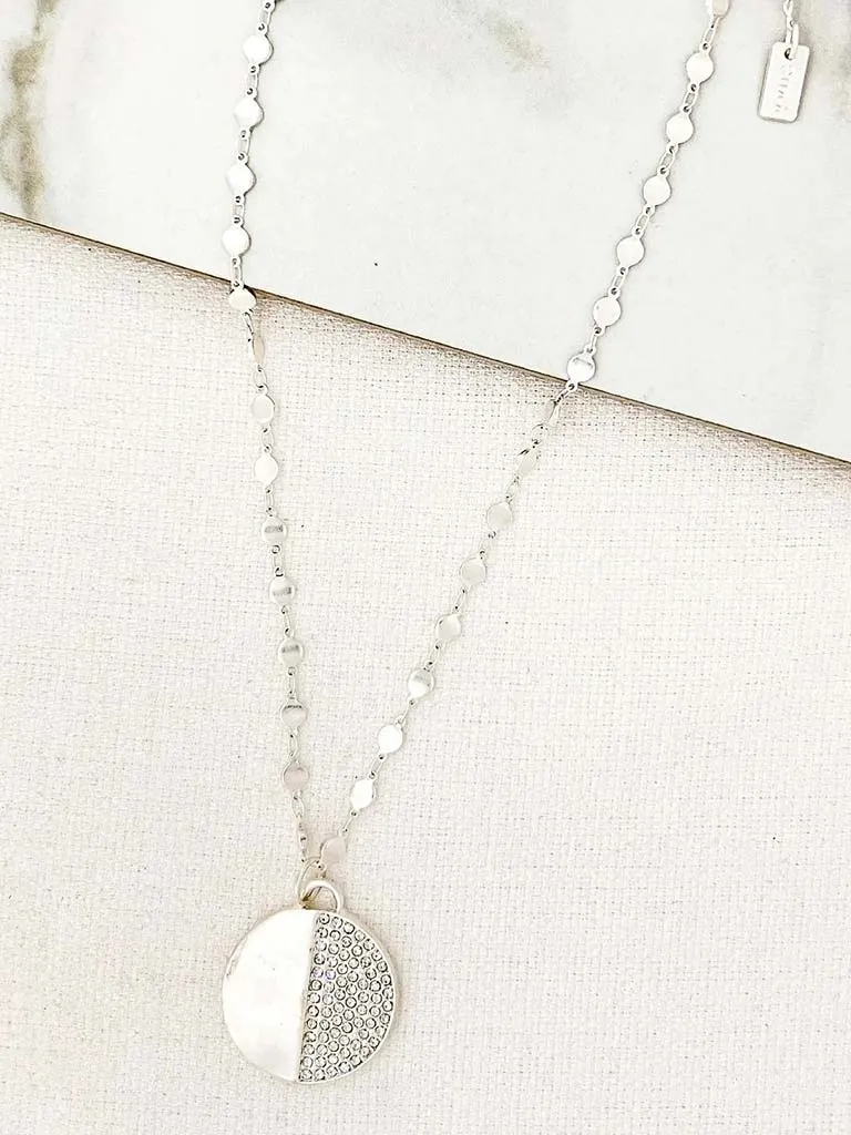 Envy Embellished Disc Necklace - Silver