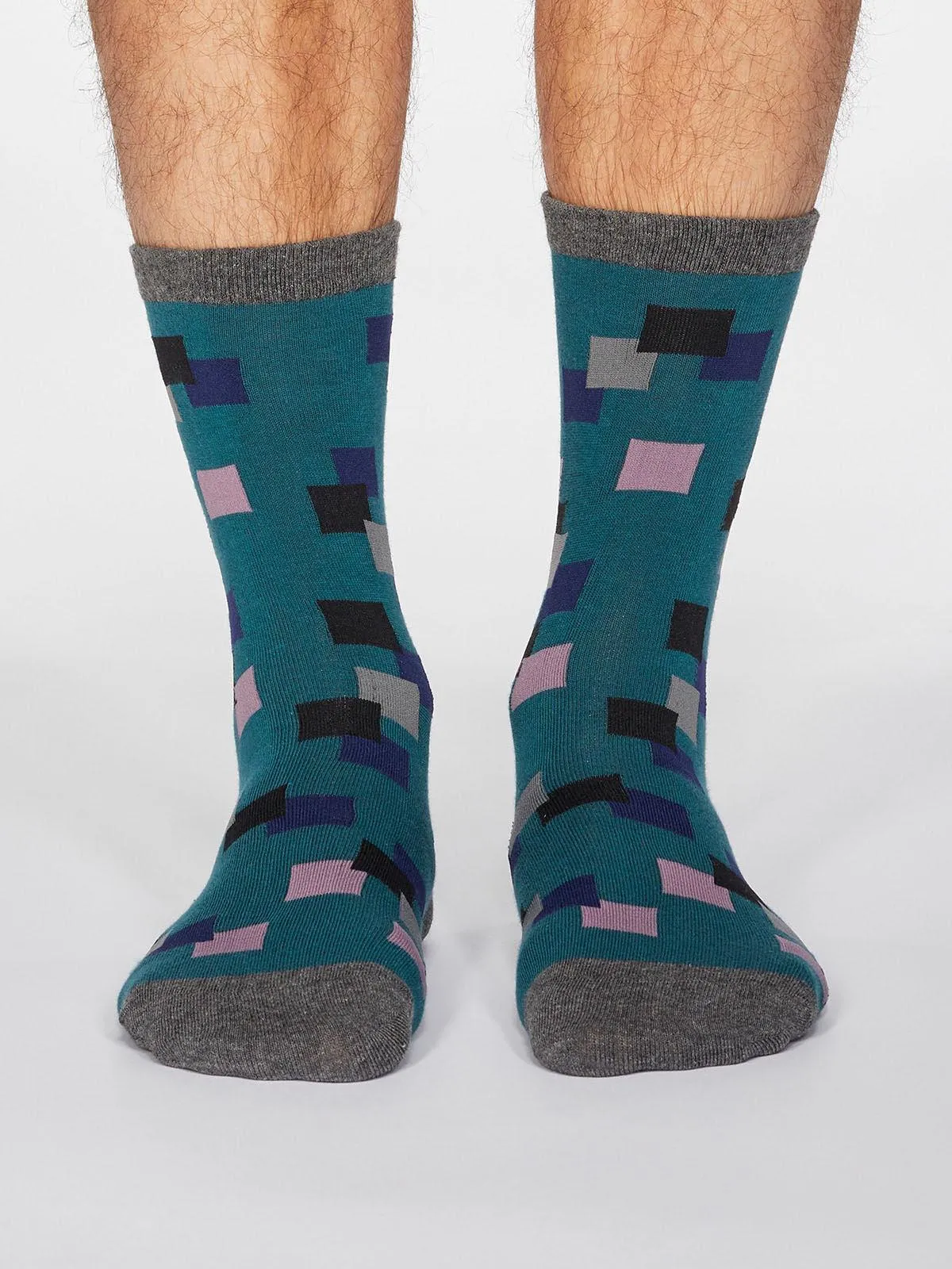 Evan Square Socks - Teal Green