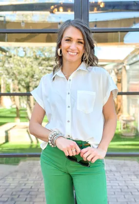 Fast Forward Button Up Top in Off White