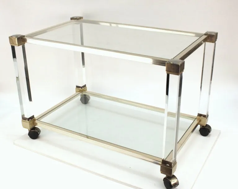 French Pierre Vandel Paris Bar Cart in Lucite, Chrome and Glass