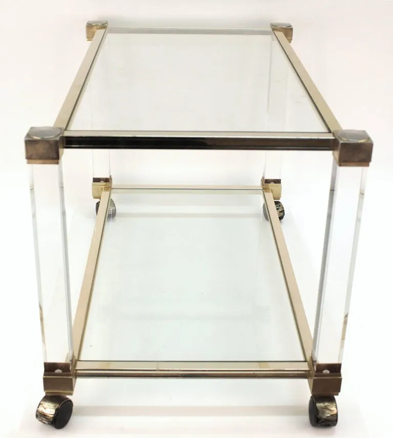 French Pierre Vandel Paris Bar Cart in Lucite, Chrome and Glass