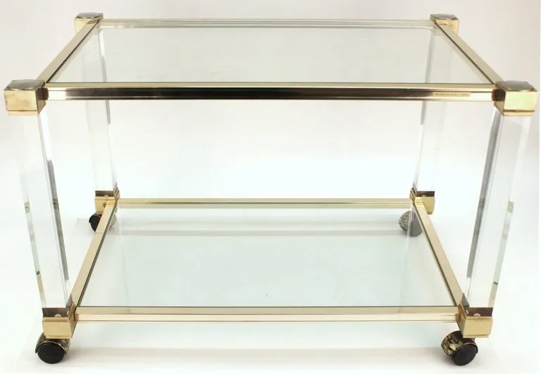 French Pierre Vandel Paris Bar Cart in Lucite, Chrome and Glass