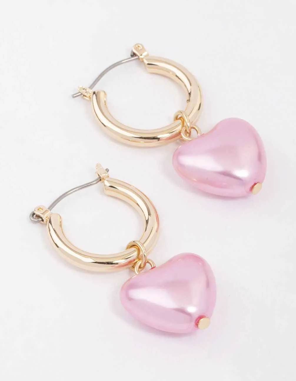 Gold Chrome Pink Heart Hoop Earrings