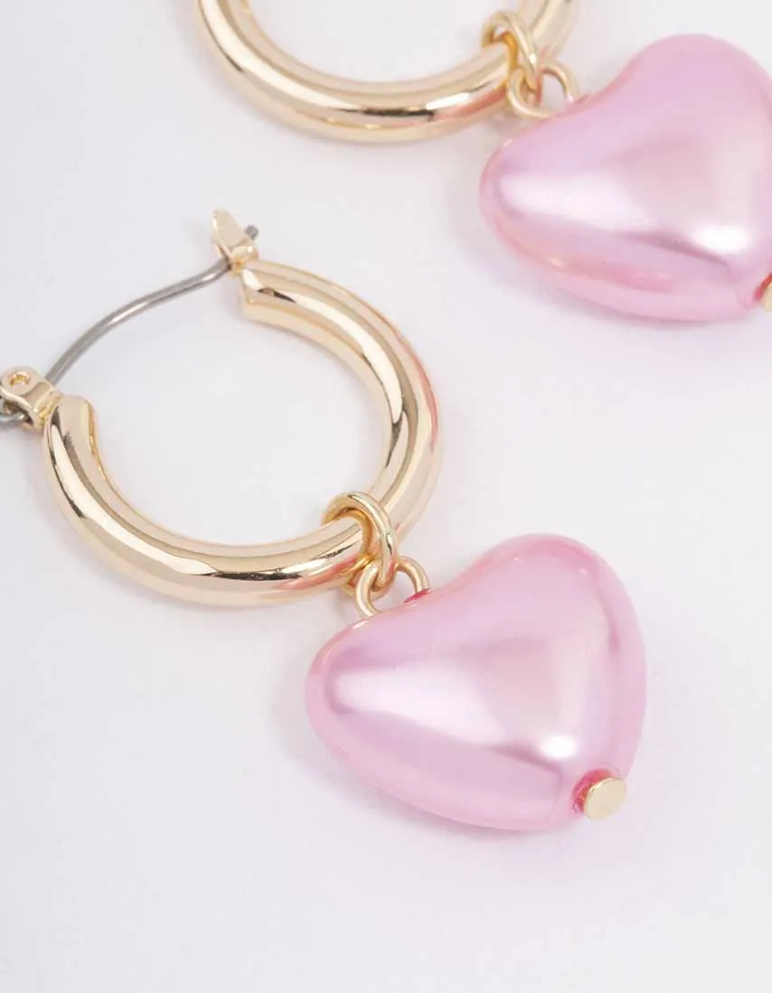 Gold Chrome Pink Heart Hoop Earrings