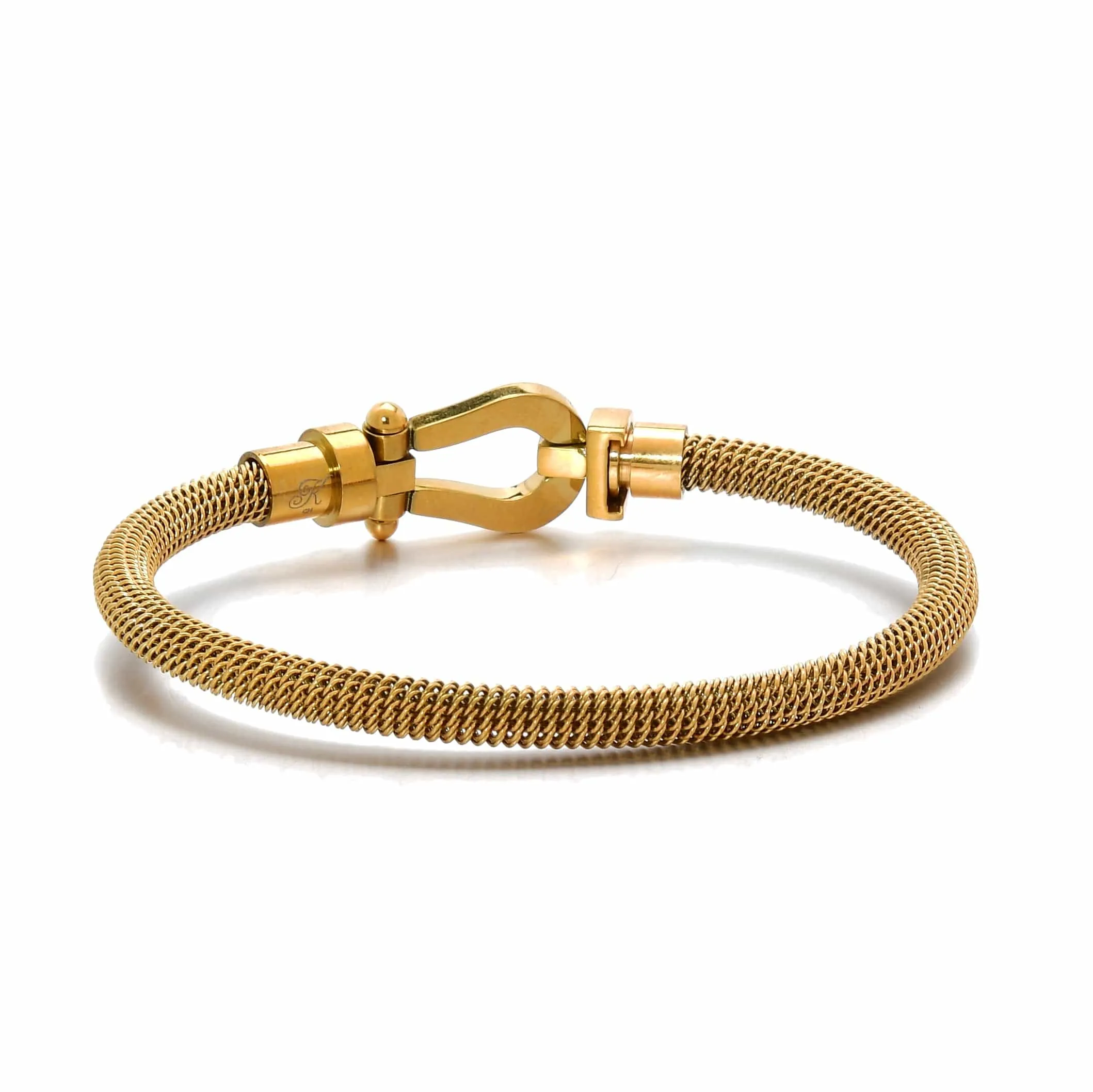 Gold Equestrian Woven Braided Steel Hearts Bracelet