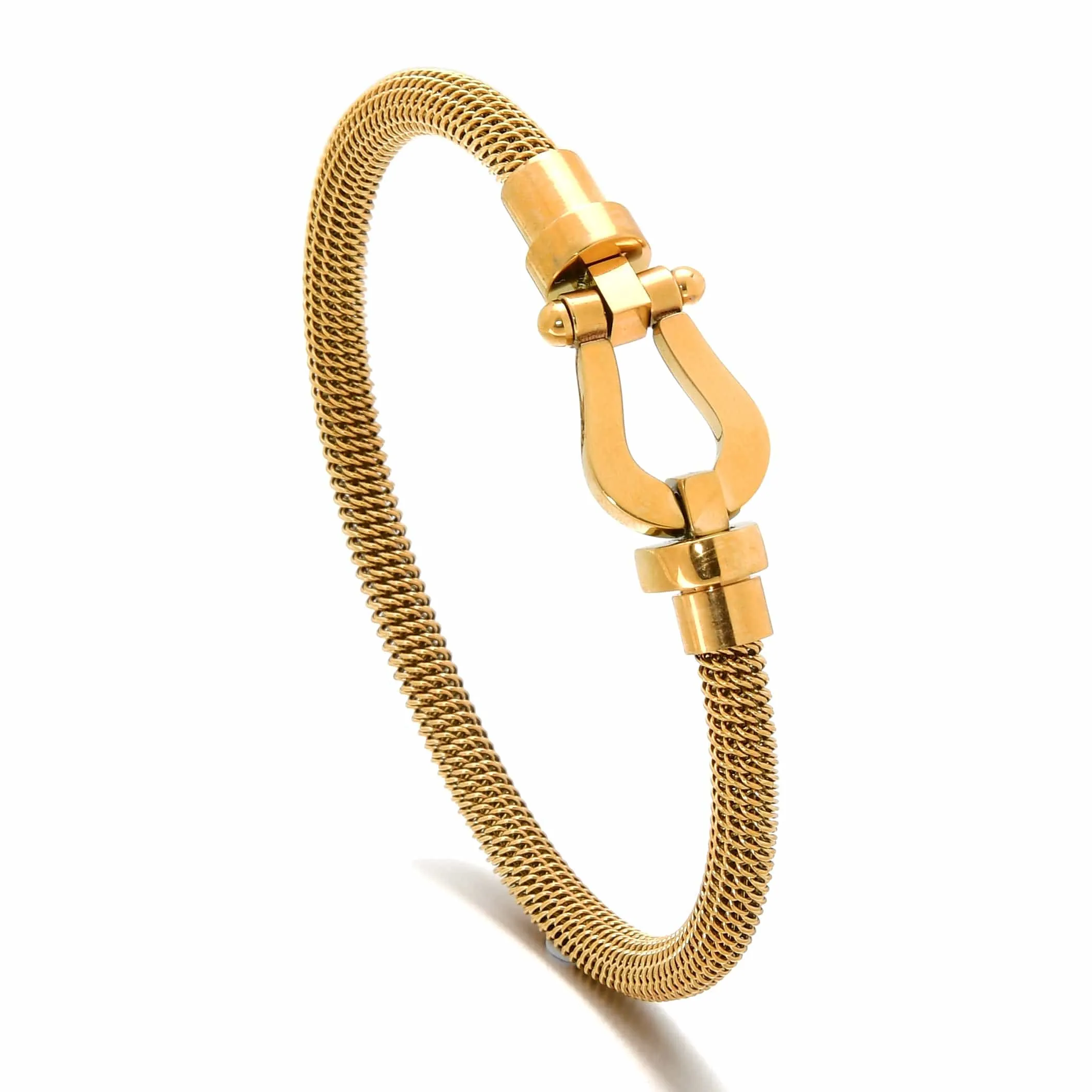 Gold Equestrian Woven Braided Steel Hearts Bracelet