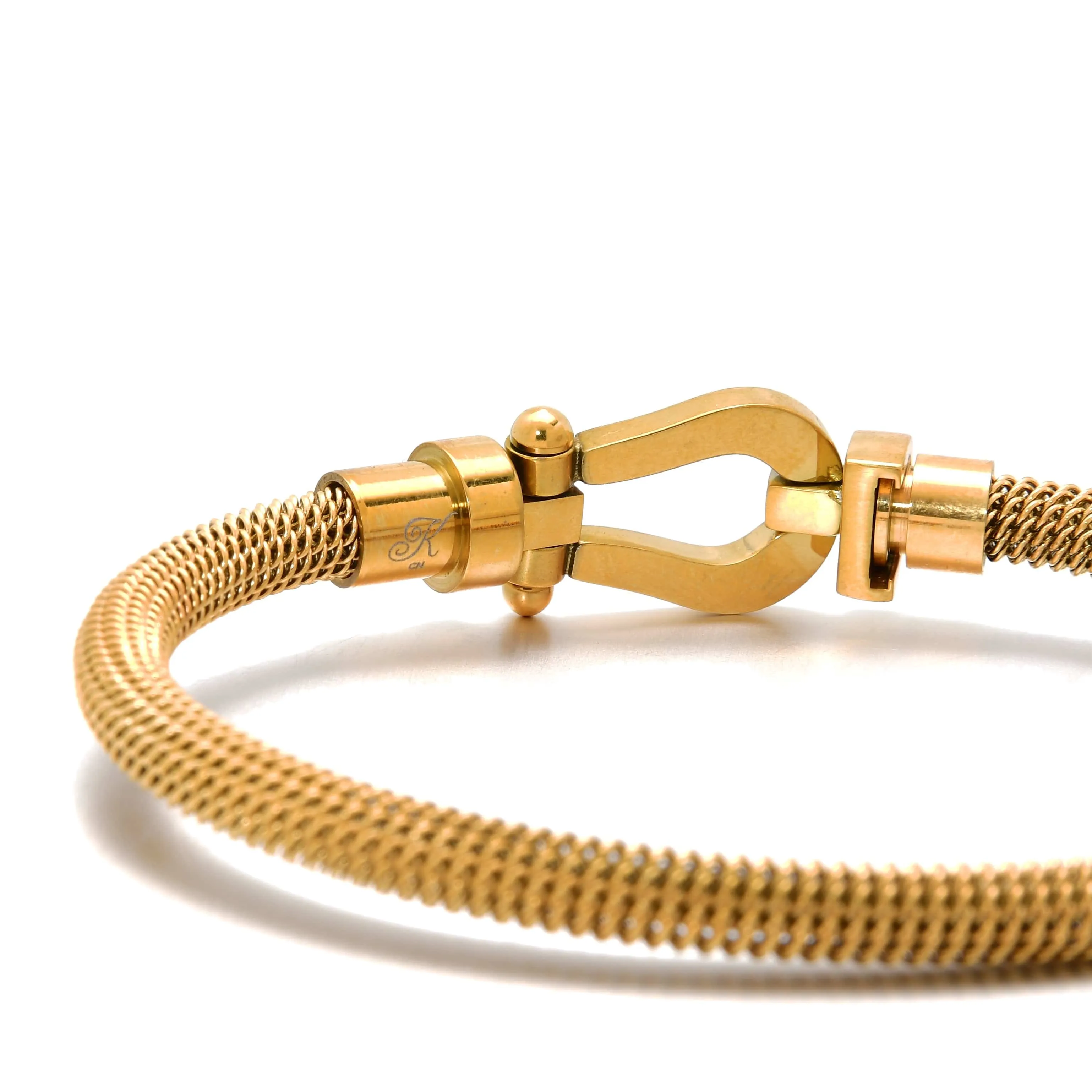 Gold Equestrian Woven Braided Steel Hearts Bracelet