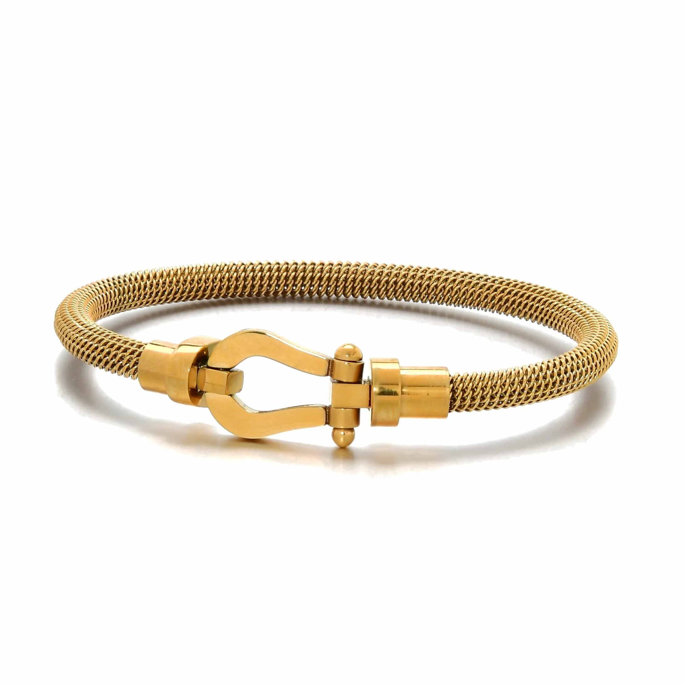 Gold Equestrian Woven Braided Steel Hearts Bracelet