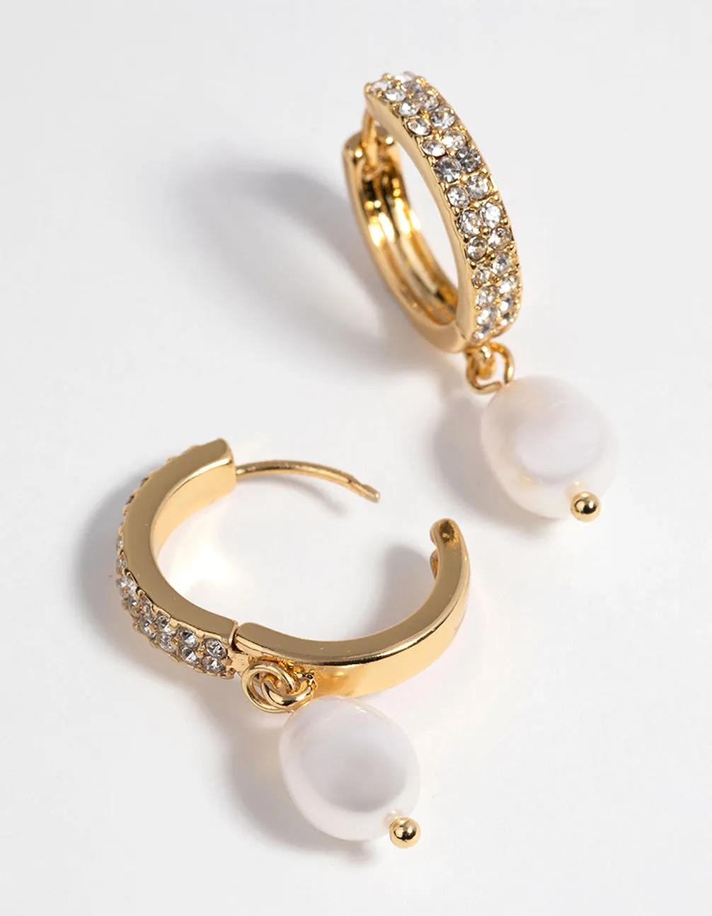 Gold Plated Huggie Hoop Earrings with Freshwater Pearls