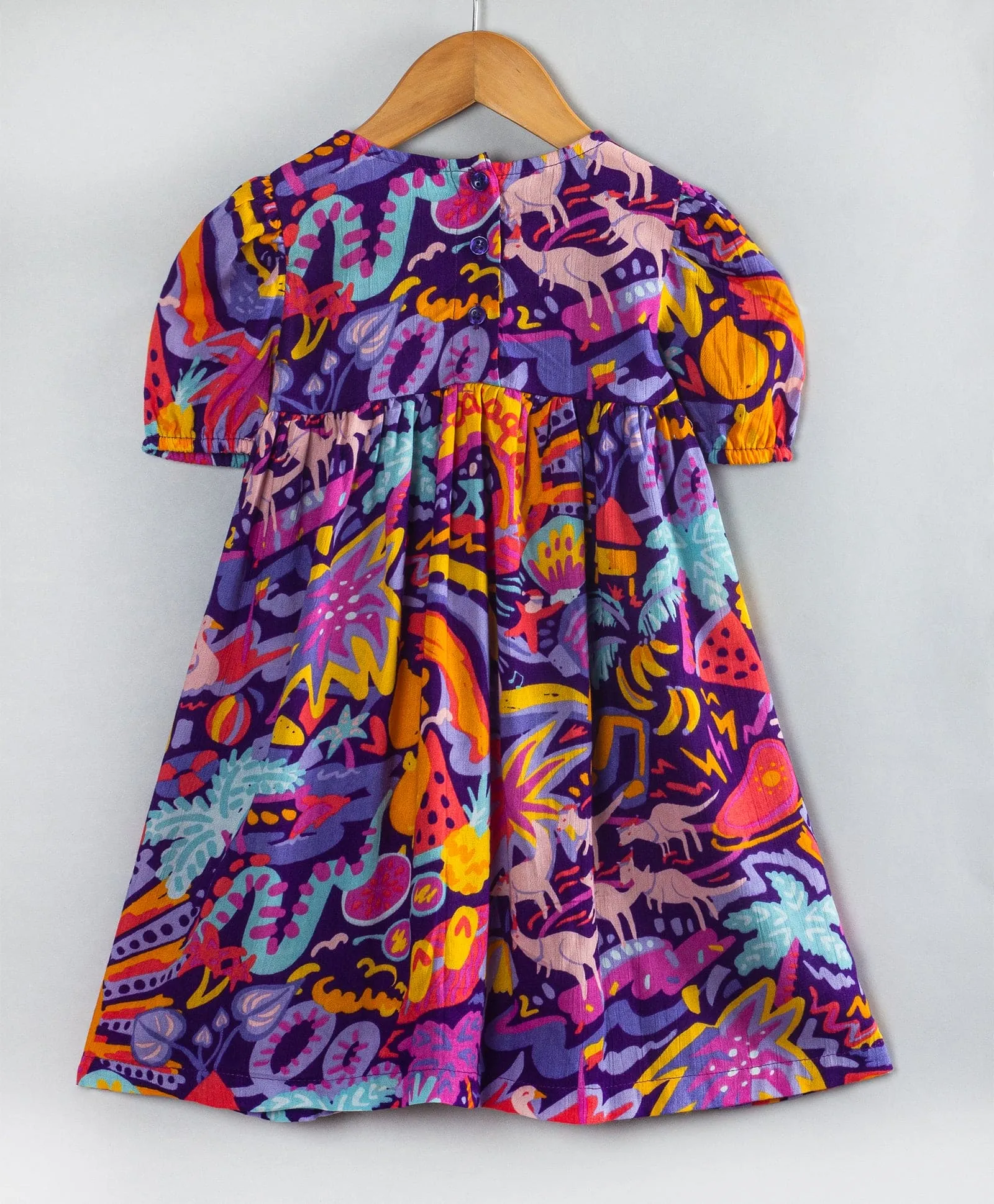 Graffiti print short sleeves dress-Multi