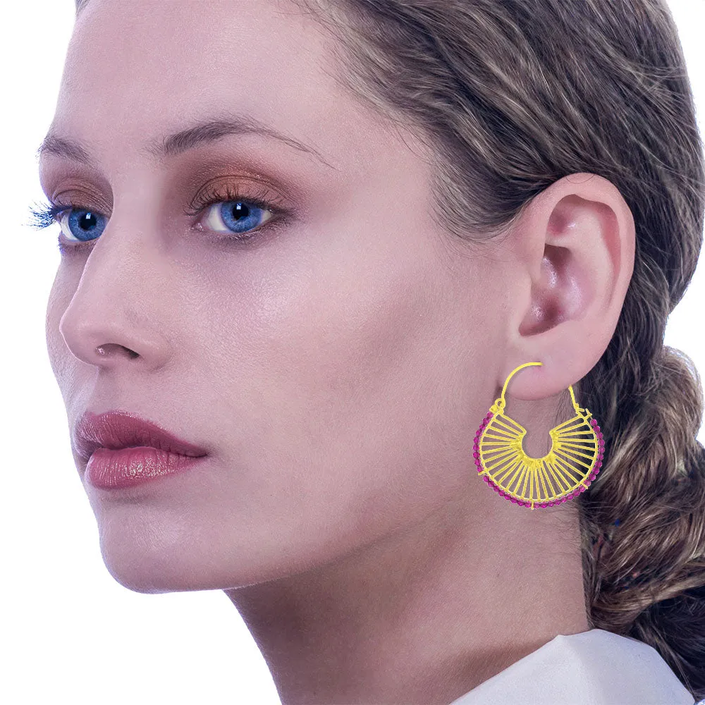 Handmade Gold Plated Earrings With Pink Zircons Waves