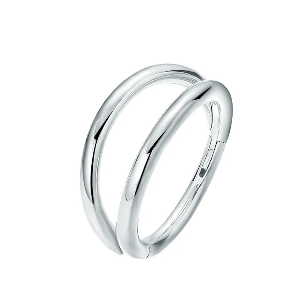 Hinged Segment Double Lines Hoop Ring - Silver