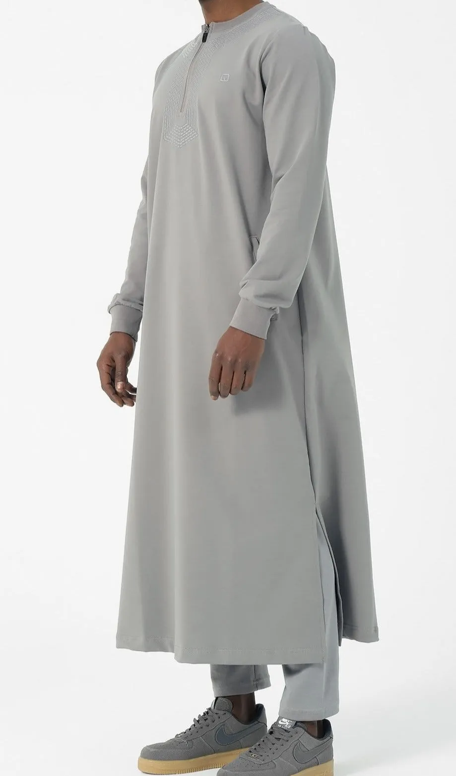 Islamic Men's Long Thobe Kamees Amwaj R24 QL in Grey