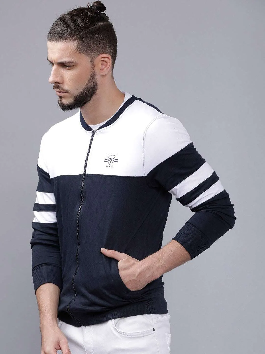 Men Baseball Collar Sweatshirt