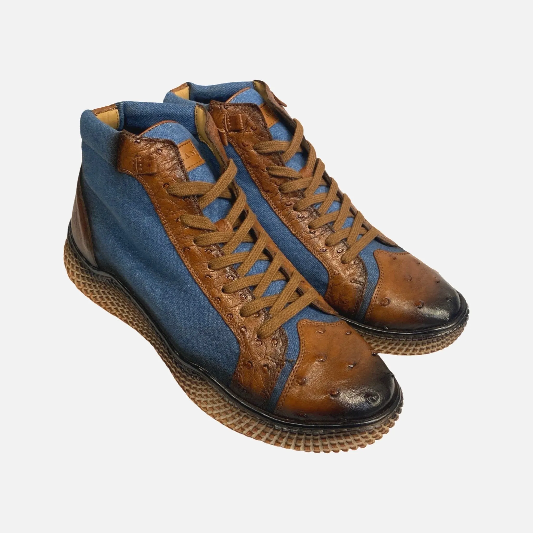 Men’s Mezlan Ostrich & Denim Hightop Sneaker 4925 | Clearance