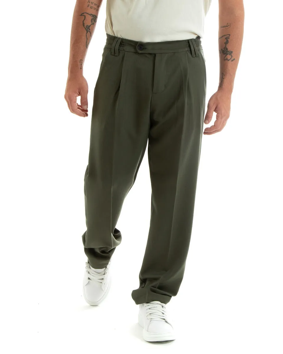 Pantaloni Uomo Baggy Lungo Fondo Largo Elastico Sul Retro Abbottonatura Allungata Verde Casual Elegante GIOSAL-P5918A