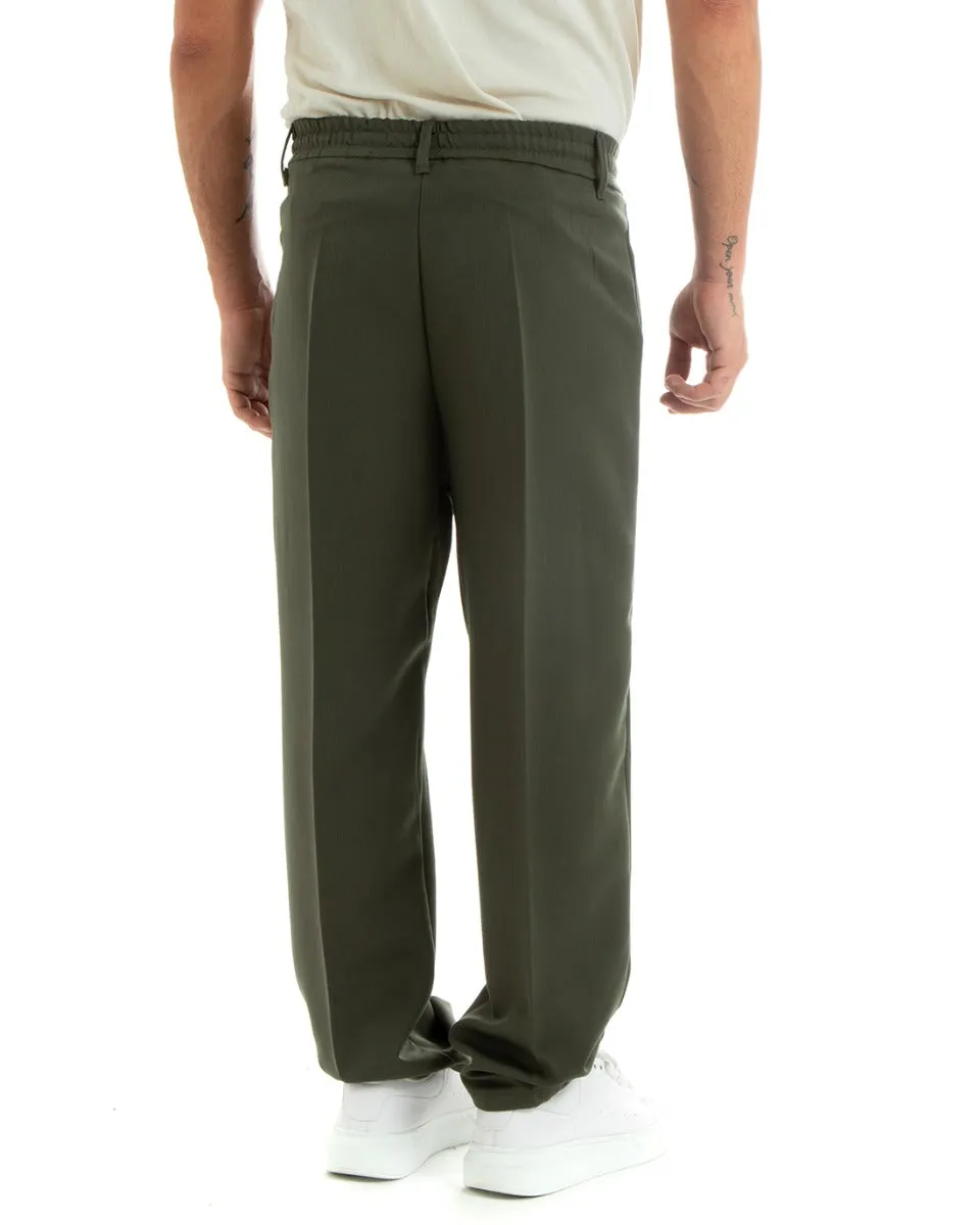 Pantaloni Uomo Baggy Lungo Fondo Largo Elastico Sul Retro Abbottonatura Allungata Verde Casual Elegante GIOSAL-P5918A