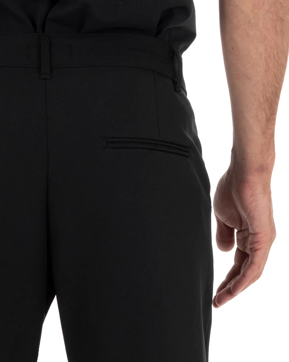 Pantaloni Uomo Tasca America Nero Viscosa Fibbia Classico GIOSAL-P5199A