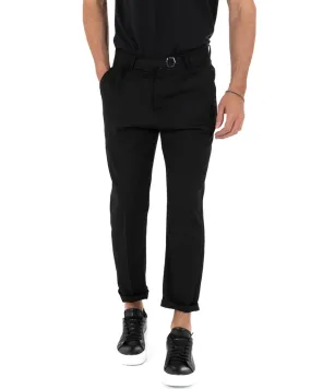 Pantaloni Uomo Tasca America Nero Viscosa Fibbia Classico GIOSAL-P5199A