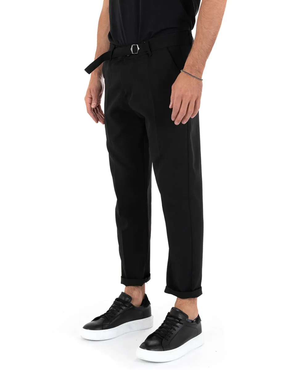 Pantaloni Uomo Tasca America Nero Viscosa Fibbia Classico GIOSAL-P5199A