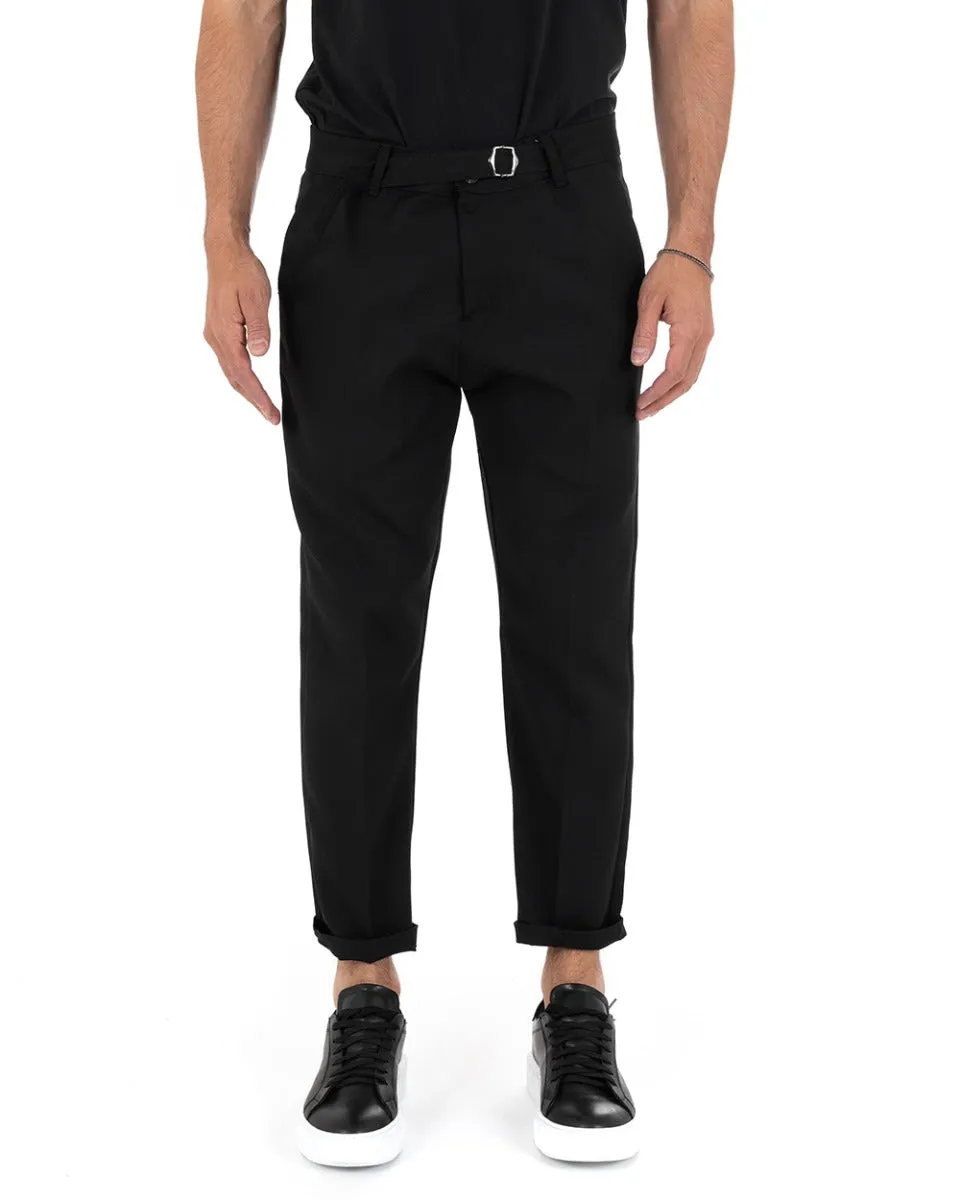 Pantaloni Uomo Tasca America Nero Viscosa Fibbia Classico GIOSAL-P5199A