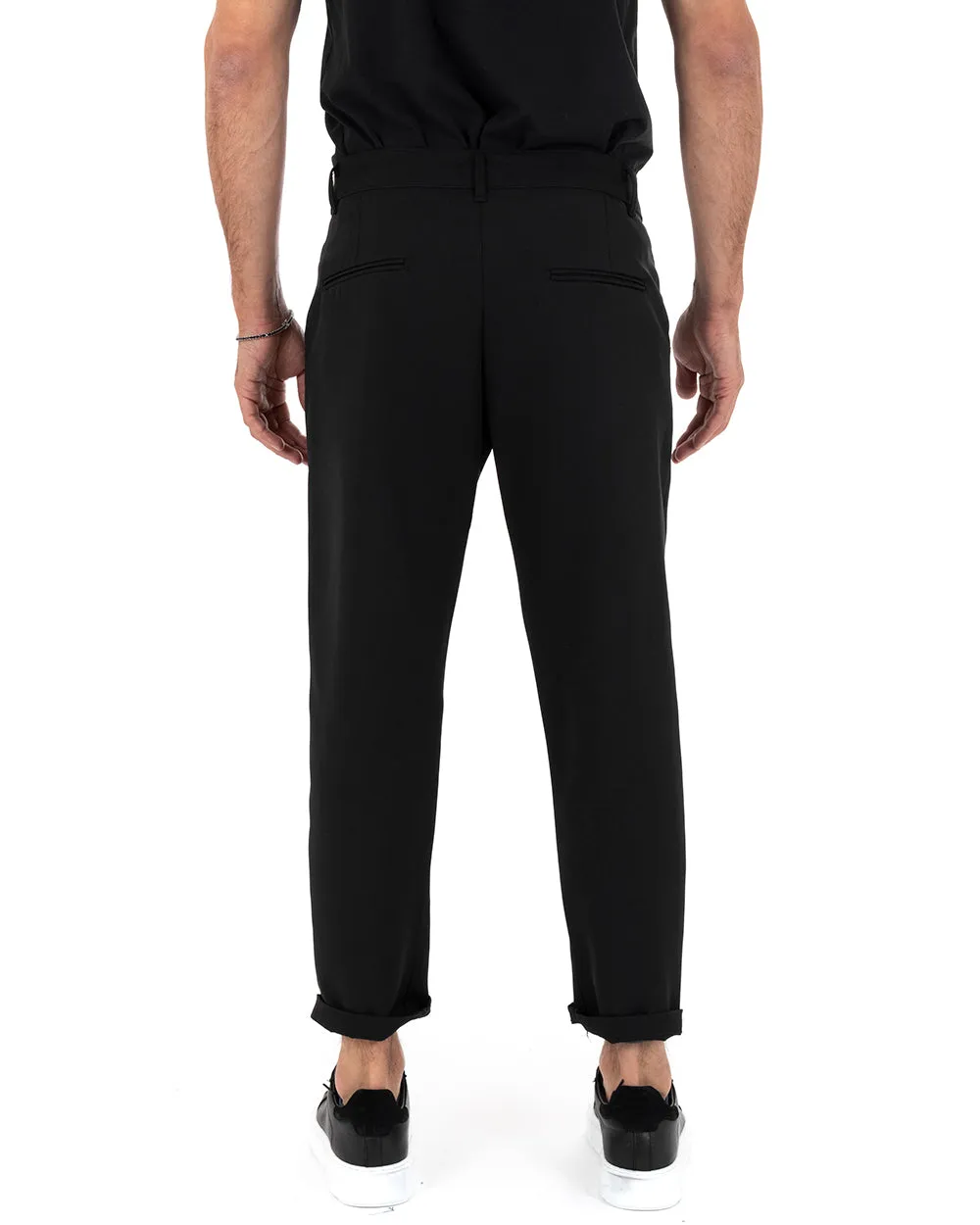 Pantaloni Uomo Tasca America Nero Viscosa Fibbia Classico GIOSAL-P5199A